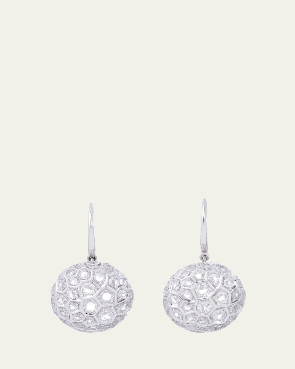 18K White Gold Honey Comb Small Drop Earrings